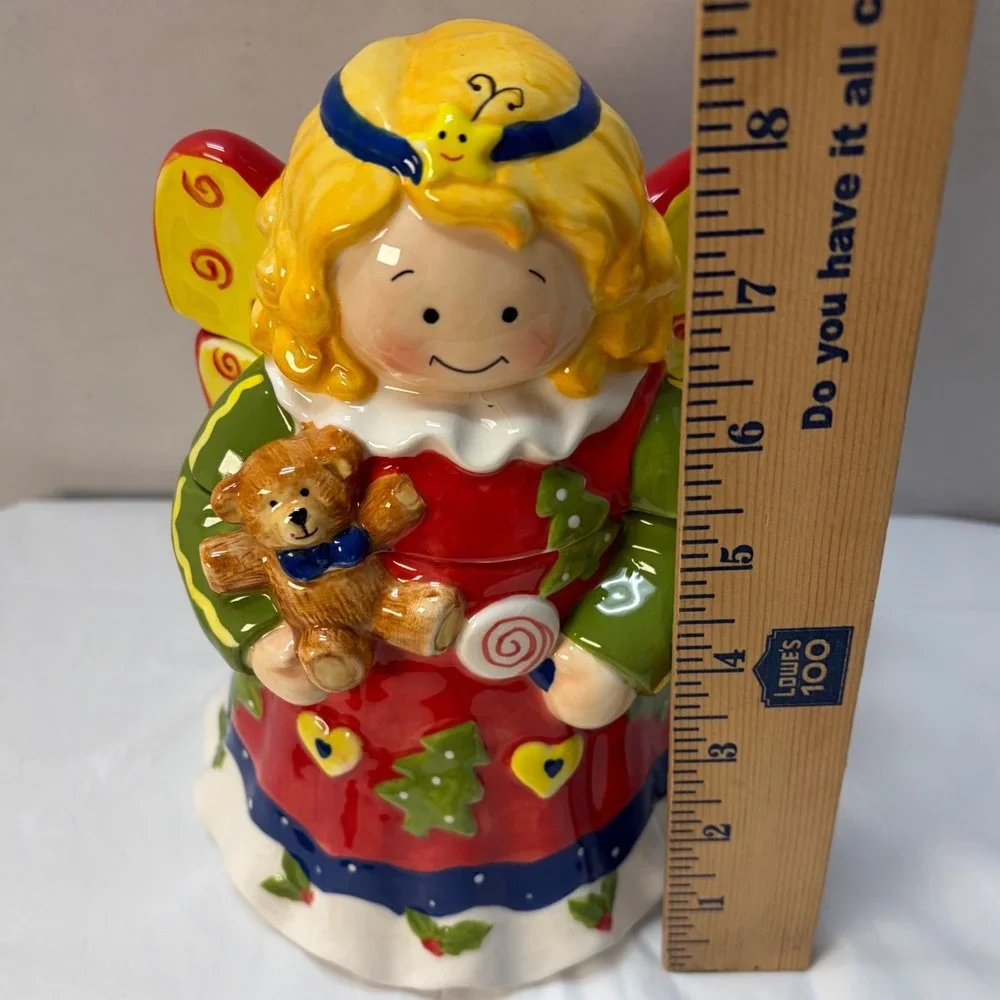 Vintage Christmas Angel Cookie Jar Ceramic Teddy Bear Lollipop Holiday Decor